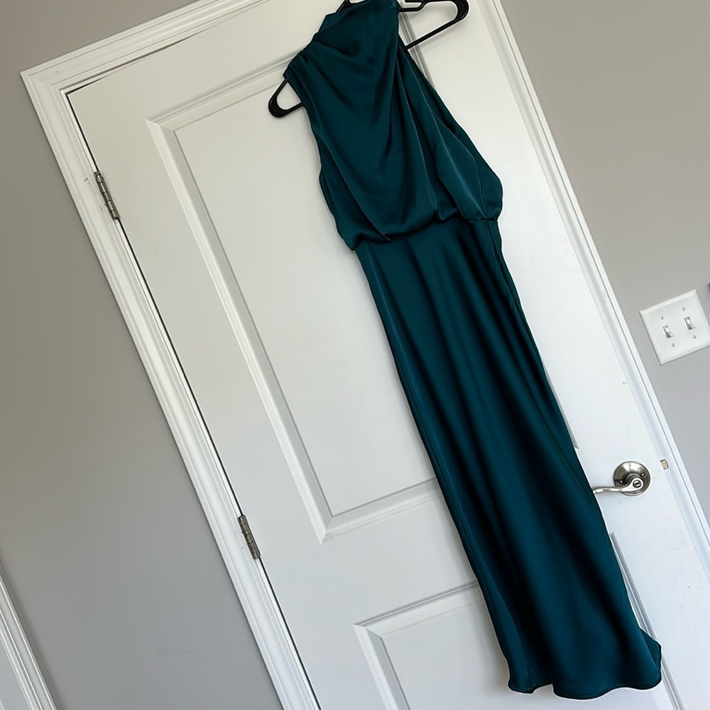 Hello Molly Teal Switch Over Satin Maxi Dress Small US 4